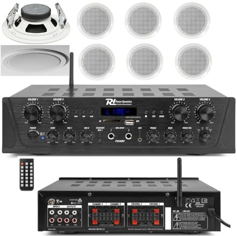KIT AUDIO FILODIFFUSIONE CON REGOLAZIOVE VOLUME SEPARATO CON CASSE DA SOFFITTO BLUETOOTH RADIO FM (CON 6 CASSE)