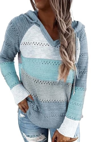 GOLDPKF Ladies Jumpers Hoodie Blanket Tops Size UK 12 Fluffy Hoodie Casual Long Sleeve Tops Women's Sweatshirts Womens Winter Coats Thermal Tops Womens Sweater Jumpers Blue M UK 10 UK 12