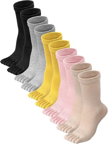 Bencailor 5 Pairs Women Toe Socks Crew Five Toe Finger Sock, Pastel