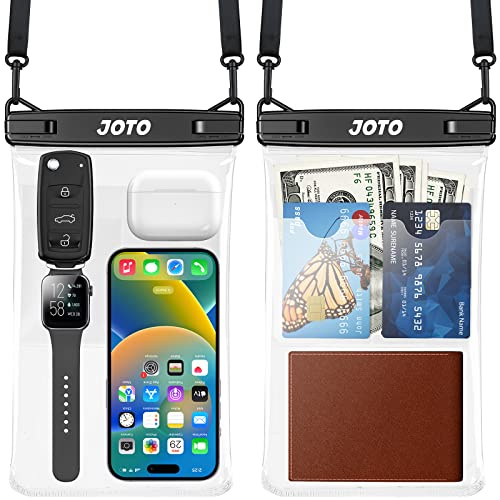JOTO Large Waterproof Phone Pouch, IPX8 Big Dry Bag Underwater Phone with Lanyard for iPhone 17 Air 16 15 14 13 Pro Max, Galaxy S24 Ultra S23 S22, Waterproof Wallet for Beach- 2 Pack, Black