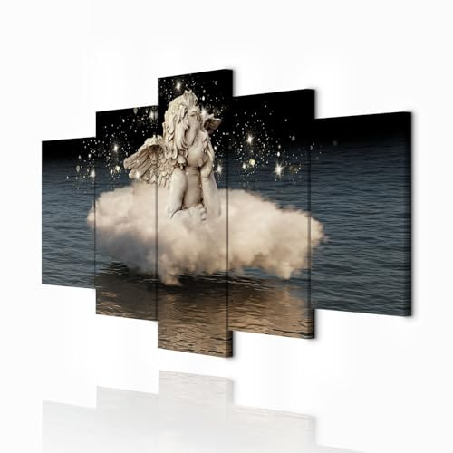 decomonkey - Tableau Acoustique Ange 200x100 5 Pièces - Impression sur Toile Décoration Maison Isolation Peinture Image Phonique Déco Bureau Anges fantaisie mer sculptures eau sacrée