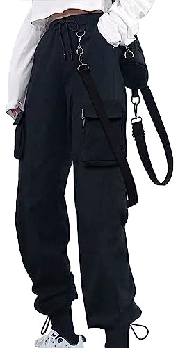 DINGJIUYAN Harem Pants Women Elastic Drawstring High Waist Cargo Pants with Belt Hip Hop Casual Kpop Gothic Clothes