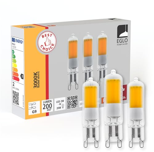 Eglo G9 - Set di 3 lampadine con attacco a pin G9, lampadine a innesto, 2 W ciascuna, corrispondenti a 25 W, luce bianca calda, 3000 K, pin della lampadina con diametro di 1,5 cm