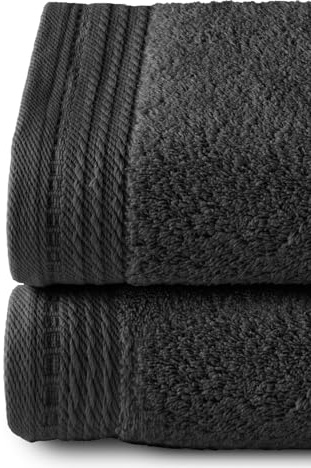 Top Towel - Premium - Große Badetücher - Badetücher - 2 Handtücher - 50 x 100 cm - 100 % Baumwolle - 600 Gramm - Schwarz