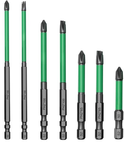 Schraubendreher Bits Set, 7 Stück 100 mm und 150 mm Magnetische Kreuzs Legierter Stahl, 1/4 Sechskantschaft magnetischer Spezialschlitz-Kreuz-Schraubendreher-Bit für Elektriker