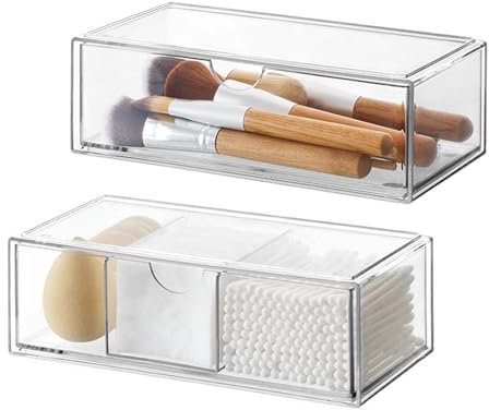 DoocliB Kosmetik Organizer Set of 2, Acryl Schubladen Stapelbar, Make Up Aufbewahrung Transparent, für Schlafzimmer Schminktisch Badschrank Spiegelschrank Innen