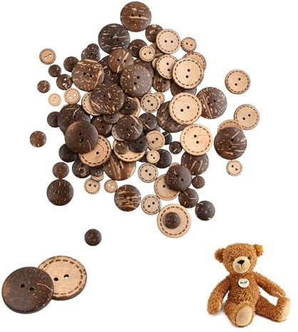Dokeno Natürliche Kokosnuss Knöpfe, 100 Stück Holz Braune Kokosschale, 2 Löcher Runde Holzknöpfe für DIY Nähen Basteln Dekor