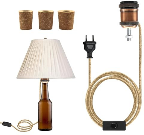 Lámpara de Mesa de Botella de Vino con Base Metálica Cerámico E27, Adaptador de Botella de Vino de con Interruptor, Kit Lampara Botella DIY Puede llevar Pantalla Apto para Todo Tipo de Tapones