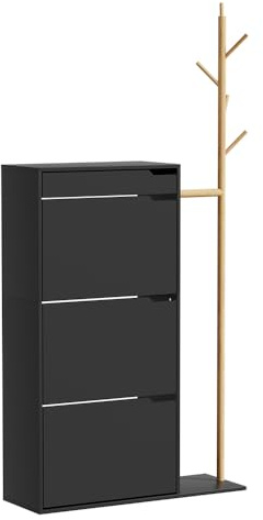 Vicco Armadio per le scarpe Ivo, Nero, 90 x 181.5 cm con 3 scomparti, 1 cassetto, per riporre scarpe e accessori nell’ingresso