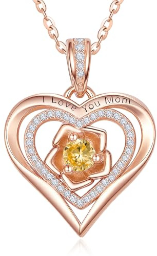 Sterling Silver November Birthstone Necklace Birthday Gift for Women Rose Jewellery Gifts for Mom Grandma with Yellow Citrine Pendant