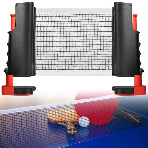 GOMETY Tischtennisnetz, Ausziehbares Mobiles Tischtennis Netz, Tragbar Ping Pong Ersatznetz Tischtennisnetz Outdoor & Indoor, Netz Tischtennisplatte Outdoor für Jeden Tisch (Schwarz+Rot)