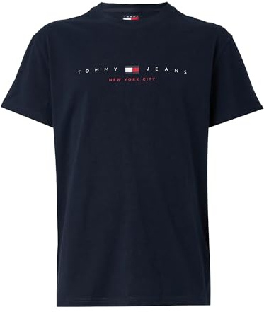 Tommy Hilfiger TJM REG FLAG LINEAR SS TEE EXT - Maglietta da uomo, Blu notte scuro, S