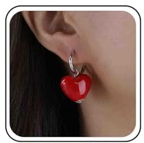 Petites boucles d'oreilles créoles bohème punk gothique noir en forme de cœur rouge - Petites gouttes simples et mignonnes - Amour bouffant délicat minimaliste tendance pour femme