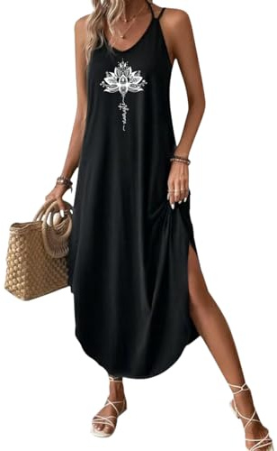 Chicrise Vestido largo de verano para mujer, sin mangas, con tirantes finos y escote en V