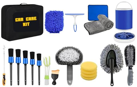 PLUSHA Car Cleaning Kit 21Pcs with 11L Foldable Bucket – Complete Car Wash Kit for Interior & Exterior – Car Detailing Kit with 6 Brushes – Car Cleaning Tools & Car Care Gift Set for Men & Women
