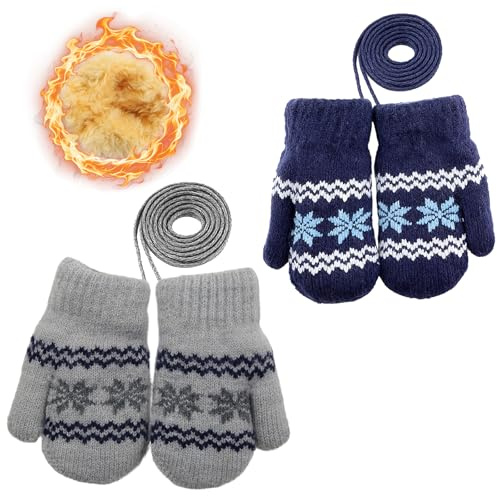 SPOKKI 2 Paar Cartoon Kinder Winter Handschuhe Fäustlinge Baby Warme Verdicken Baby Strickhandschuhe mit Schlüsselband Fäustlinge Kleinkind Baby Handschuhe Winter für 1-3 Jahre Jungen Mädchen
