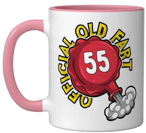 55th Birthday Official Old Fart Funny Red Whopee Cushion Ceramic Mug, Pink/White