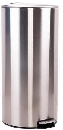 Cofan Cubo de Basura de Acero con Pedal 5 o 27 Litros, Cubo interior, Papelera Metálica para Baño, Recubrimiento Antihuellas, Cubo para Cocina y Baño (1, Metalizado, 27 L)