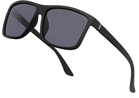 NIEEPA Men's Driving Sports Polarized Sunglasses Square Wayfarer Plastic Frame Glasses (Grey Lens/Black Frame)