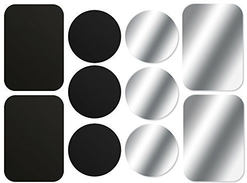 AJOXEL [10 Pièces Plaques Métalliques avec Adhésif (6 Rondes 4 Rectangulaires) pour Support Téléphone Voiture magnétique/Support Voiture Aimanté Universel Metal Plate pour Smartphone - Noir+Argent