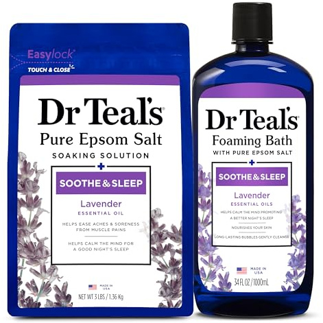 Dr. Teal's Epsom Salt Soaking Solution and Foaming Bath with Pure Epsom Salt Combo Pack, Lavender