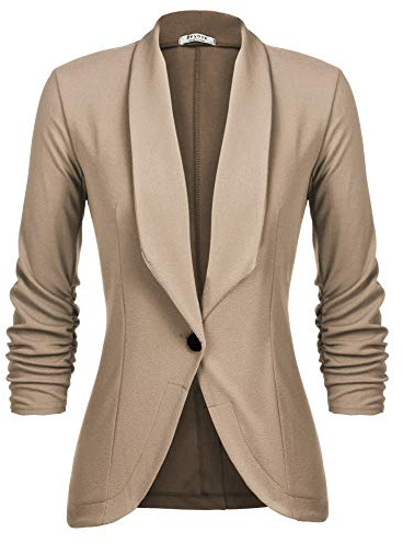 Unik dam blazer elegant damjacka cardigan 3/4 längre, lätt och tunn bolero butik kontor jacka, enfärgad smal passform revers business trenchcoat kort kappa med storlek S – 2XL