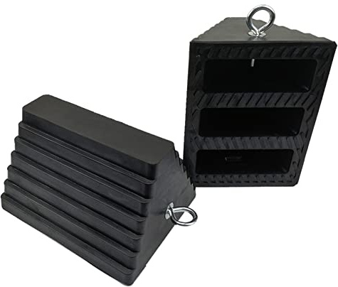 ROBLOCK 2 Pack Wheel Chocks Rubber Heavy Duty Black with Eyebolt, 9 Length x 7.1 Width x 5.5 Height, for Cars, RVs, Trucks, Trailers, and Vehicles, Anti-Slip Design Tire Chock for All Weather Use
