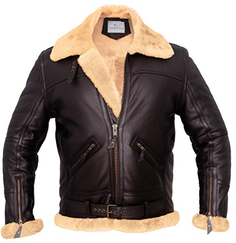 MARCO ENZOLANI B3 Bomber Jacket Aviator Real Shearling B3 Bomber Jacket Winter (RAF Noble House, L)