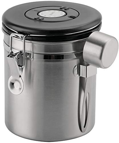 Café Olé CC-500S - Barattolo in acciaio inox per chicchi e caffè macinato, 500 g, quadrante con monitoraggio giorno/data, misurino, guarnizione ermetica sottovuoto, argento