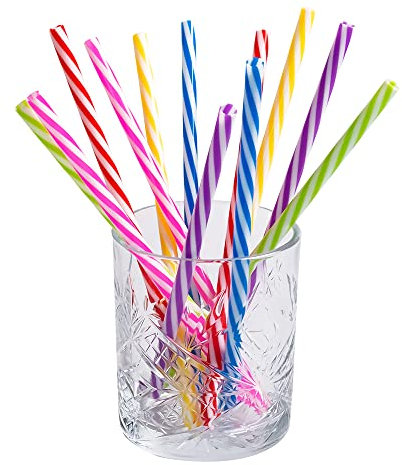 Boland 30297 - Cannucce riutilizzabili, 12 pezzi, lunghezza 21 cm, colori assortiti, con spazzola per la pulizia, set di cannucce, stoviglie per feste, bevande