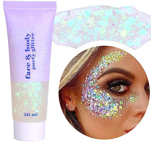 BISHENGYF Ultra Brillant Paillettes Visage【Testé–Adhésion jusqu à 85%】Paillettes Visage Festival【Formule douce – Respectueux de la peau】Body Glitter Gel pour Anniversaire de Mascarade de Festival