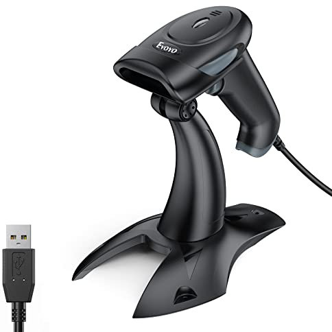 Eyoyo Barcode Scanner 2D, USB Verdrahtet Handheld QR Code Scanner mit Stand, Auto-Sensing Scanner für Handsfree, Screen Scanning Bar Code Reader für Computer POS Markt Bibliothek Store Medical