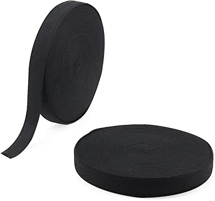 JOIKIT 2 Rolls 45m x 25mm Black Cotton Twill Tape, 98 Yards Cotton Bias Binding Bunting Tape, Black Herringbone Tape Sewing Webbing Tape for DIY Craft Making