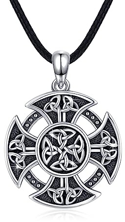 Collana con nodo celtico in argento sterling 925 ViKing, collana a croce, ciondolo vichingo/mitologia nordica amuleto/loto collana amuleto gioielli per uomo donna, Argento sterling