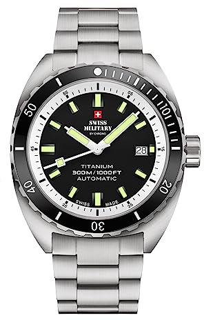 Swiss Military by Chrono Herren Uhr Armbanduhr Automatik Uhrwerk mit Titan Metallarmband Analoge Herrenuhr Silber Schwarz SMA34100.02