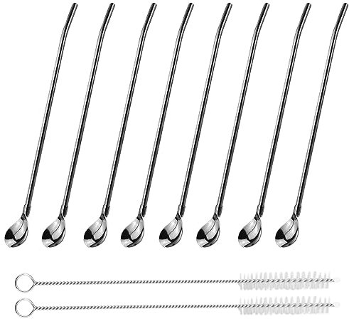 10 cannucce cucchiai cannucce, cucchiai in acciaio inox, cannuccia riutilizzabile con 2 spazzole per la pulizia, adatti per bere, frullati, caffè