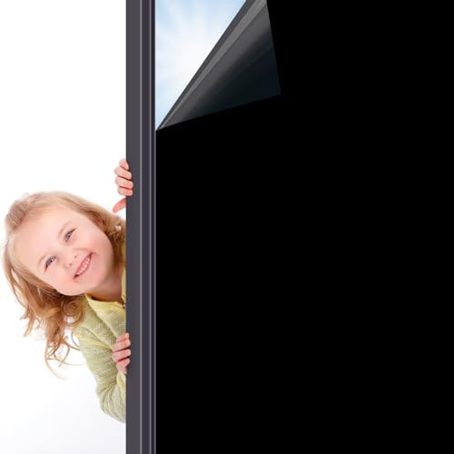 VSUDO Blackout Window Film Privacy - Black Frosted Privacy Film for Glass Windows, Window Blackout Material Film, Black Out Window Cover for Living Room and Office (60x200 cm)