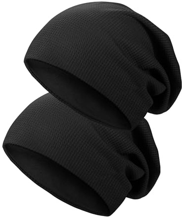 Kiiwah 2pcs Donne Slouchy Berretti, Slouch Beanie Leggero Traspirante Beanie Hat Berretto in Jersey Leggero Berretto Cotone Donna Teschio Lungo Estivi Invernali Cappelli（Nero）