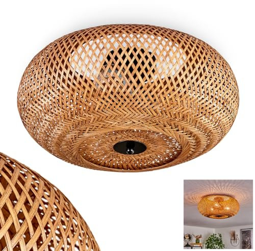 Deckenleuchte Bauro, moderne Deckenlampe aus Metall/Bambus/Holz in Schwarz/Natur, Deckenleuchte im Boho-Design mit tollem Lichteffekt an der Decke, Ø 40 cm, 3-flammig, 3 x E27, ohne Leuchtmittel