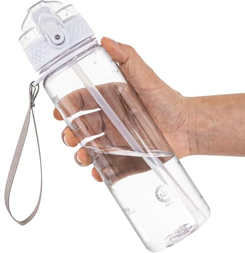 OLDLEY 17oz Kids Water Bottle, Tritan BPA-Free, Leakproof Flip Straw Lid, Motivational Time Marker, Carry Strap, Reusable Clear Water Bottle for Boys & Girls,Clear