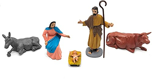 Acan Tradineur - Set de 5 Figuras de Nacimiento para Belén, durexina, Jesús, Virgen María, José, Buey y Mula, Figuras, Adornos, Pesebre, Navidad, decoración Tradicional - 10 cm