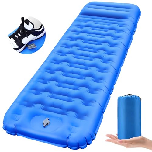 FTSMTK Isomatte Selbstaufblasend mit Fußpresse Pumpe, 12cm Verdicken Isomatte Camping, Ultraleicht Luftmatratze Kleines Packmaß, Aufblasbare Matratze Campingmatte Schlafmatte für Outdoor Camping