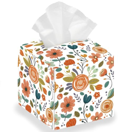 DELORIGIN Square Tissue Box Cover Foldable Tissue Storage Box Waterproof Tissue Box Holder for Bedroom Office Bathroom Car Nightstand Home Decor