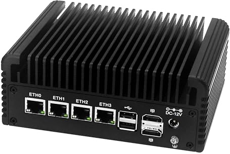 AIOPCWA N100 Mini PC Firewall Micro Appliance, Fanless Mini Computer with 4 Port i226-V 2.5GbE LAN, OPNsense DDR5 Barebone NO RAM/SSD/OS, USB-C, 4K 3-Display, 2-NVMe, 2-SATA, TF
