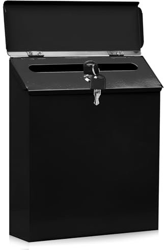 GOEDCH Buzón: Buzón de Pared Negro con Cerradura, Retro de Chapa Resistente a La Intemperie, de Acero Inoxidable, Seguro Exterior de Acero con Lave, Antirrobo Cuadrado