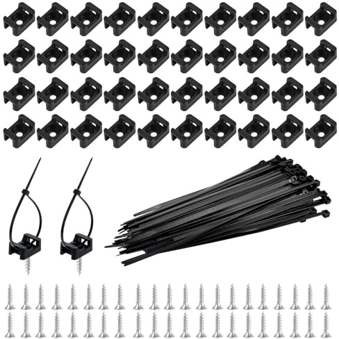 Base de Montage pour Colliers avec Trou pour Vis, Lot de 200 Pièces, Support pour Câbles en Nylon, Colliers pour Câbles, Colliers de Serrage avec Vis, Organisateur de Câbles pour la Maison et le