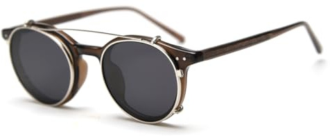 moomoobird Clip on Gafas de sol polarizadas TR90 Oval Retro Gafas de Sol para Hombres Mujeres, marrón con negro