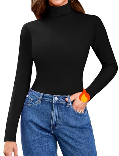 Aottori Maglia Donna Termica Dolcevita a Maniche Lunghe in Pile Basic Tops Slim Fit Maglione Aderente Elasticizzato Sottogiacca Intimo Casual Nero S