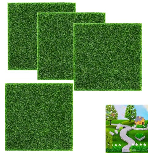 Kunstrasen,4 Stück Künstliche Deko Rasen Gras 15x15cm Kunstrasen Teppich,DIY Dekorationen Mikro Landschaft Miniatur Haus Deko Künstliche Rasen