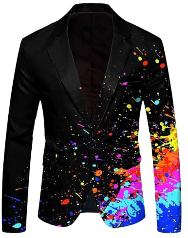 Generisch Blazer à manches longues pour homme - Multicolore - Costume funky - Blazer fluo - Veste de bal de fin d'année - Costume de carnaval - Veste élégante pour les loisirs, les fêtes, les mariages